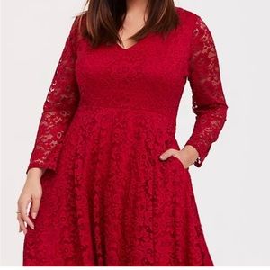 Red Lace Skater Dress